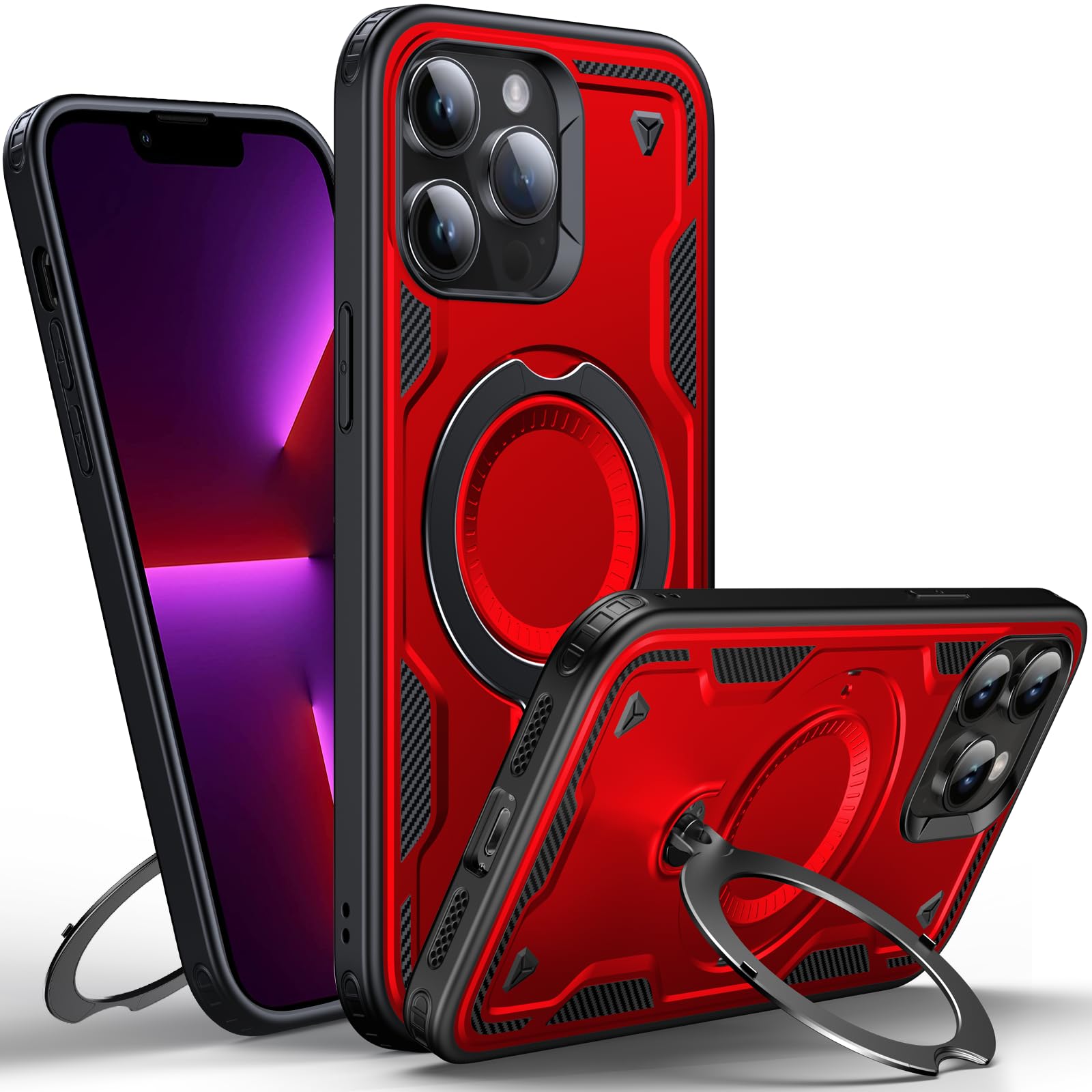 WYUIC Designed for iPhone 13 Pro Magnetic Case, Compatible with Magsafe, 10ft Drop Test Hard Rugged, 360 Rotating Ring Kickstand Heavy Duty Shockproof