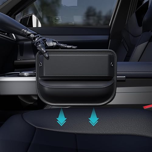 Miniatura 7 de Organizador de cuero para asiento de automóvil, organizador y almacenamiento de accesorios automotrices con bolsillos, para asientos delanteros,