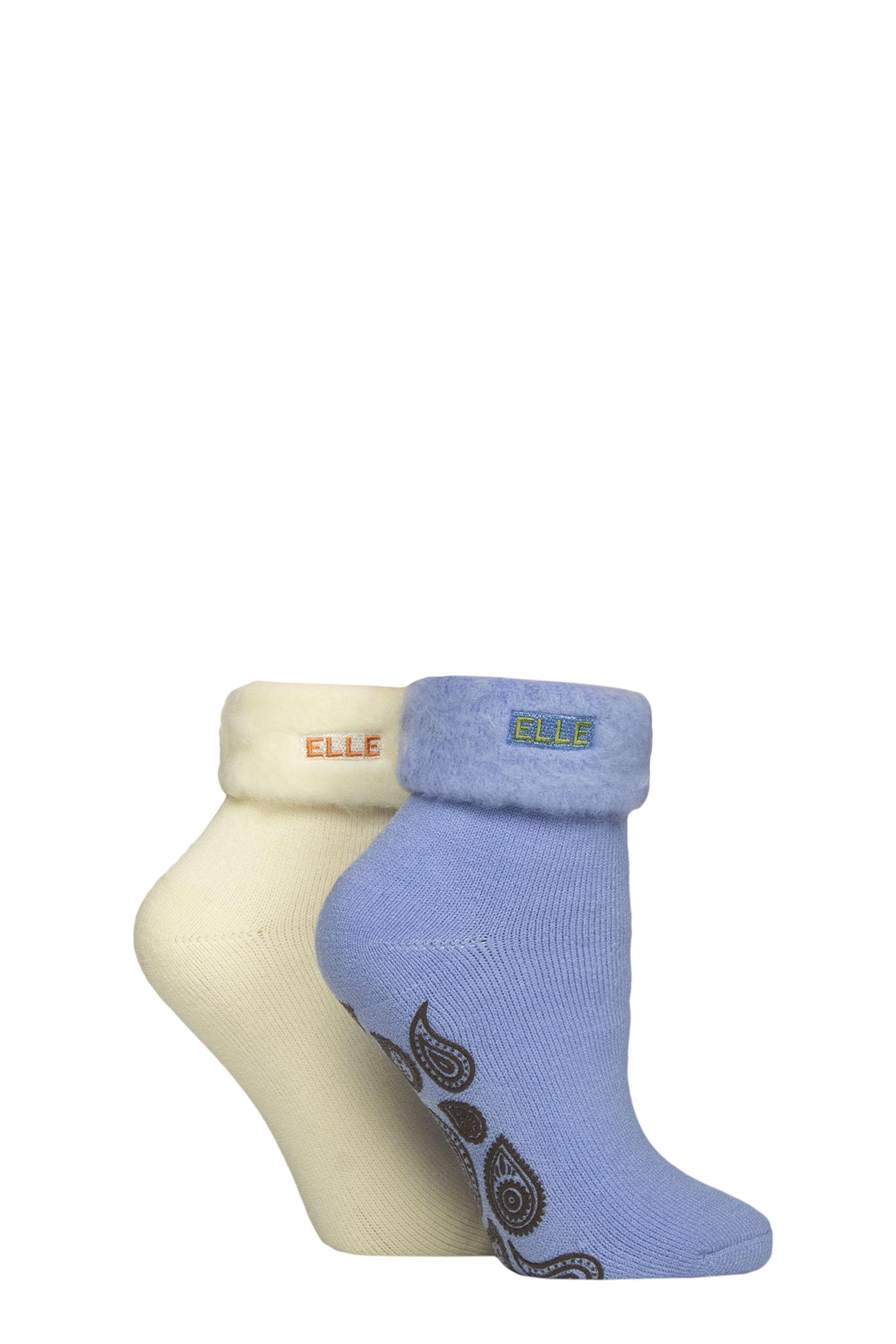 Elle Women's Powder Blue ’S Lounge Socks – 2 Pair Multipack Thermal Bed Style With Anti-Slip Grip, Soft And Warm For Indoor Comfort And Relaxing At Home, Size 4–8
