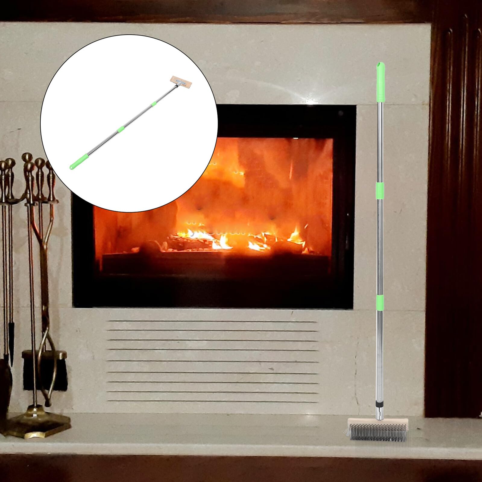 Spazzola per Pulizia Stufa con Manico lungo 125 Cm in Acciaio Inossidabile, Setole Resistenti al Calore, Strumento Sicuro per Stufa a Legna e Griglia in Ambienti Domestici
