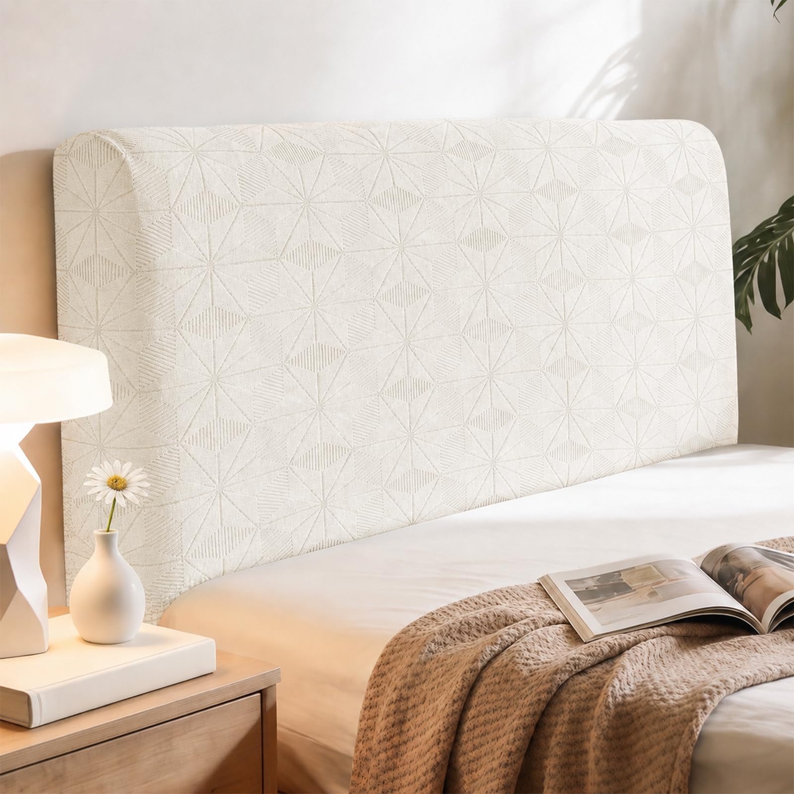 Pxvelcn Bed Headboard Cover Fully Wrapped, Stretch Head Board Covers for Single Double King Size Bed, Elastic Headboard Protection Cover Dustproof Head Board Wrap (Beige, 150cm)
