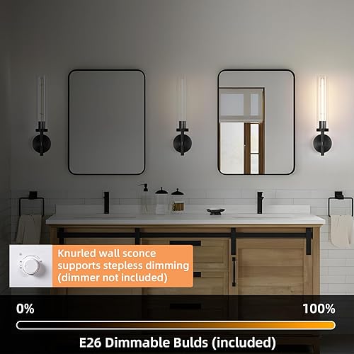 Miniatura 7 de Modernos apliques de pared negros cableados, 2 unidades, apliques de pared moleteados de 21 pulgadas, aplique de pared interior, luz de tocador de