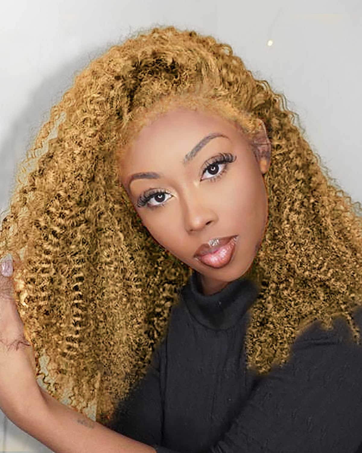 FACMOOD 4C Edges HD Lace Front Wig Human Hair Honey Blonde Kinky Curly Wig, 13x4 Lace Frontal Kinkycurly Wigs with 4C Kinky Edges Hairline Pre-Plucked