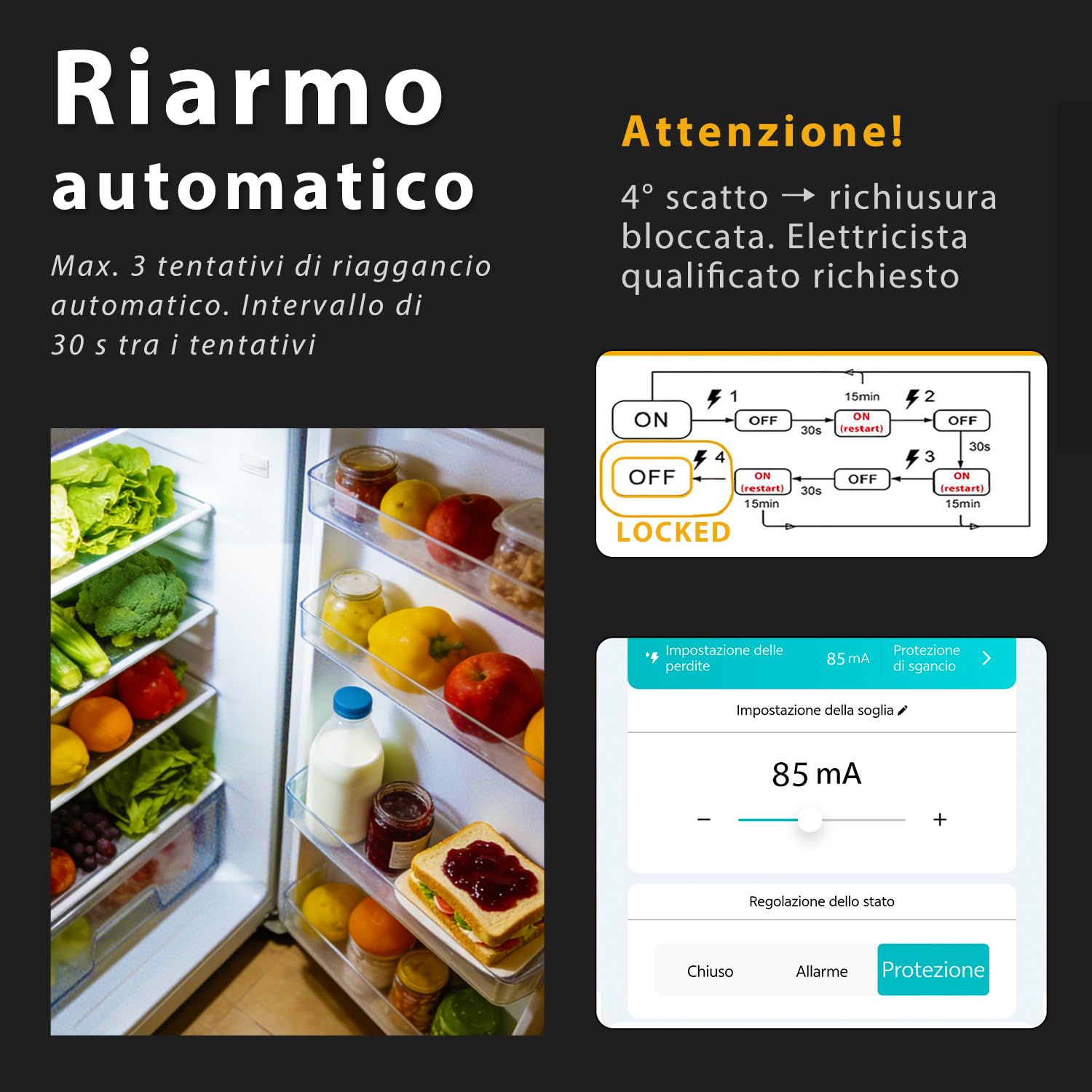 Interruttore Differenziale Wi-Fi Tuya "Smart RCBO" Reset Automatico Disconnessione in Intensità 1-40A, Corrente di Perdita 30-100mA, Sovra/Sottotensione, Temperatura, Sovrappotenza Misurazione 2025