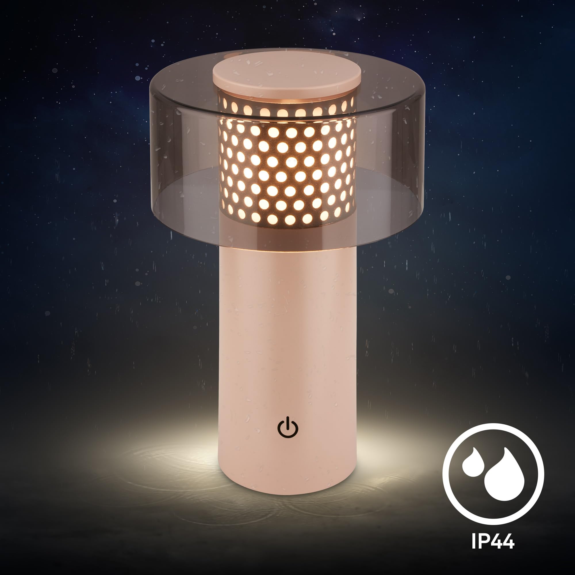 BRILONER - LED Tischlampe kabellos IP44 mit Touch, dimmbar, warmweißes Licht, Nachttischlampe, Leselampe, LED Lampe, Campinglampe, Tischleuchte, Akkulampe, Outdoor Lampe, 13x20,5 cm, Anthrazit-Beige