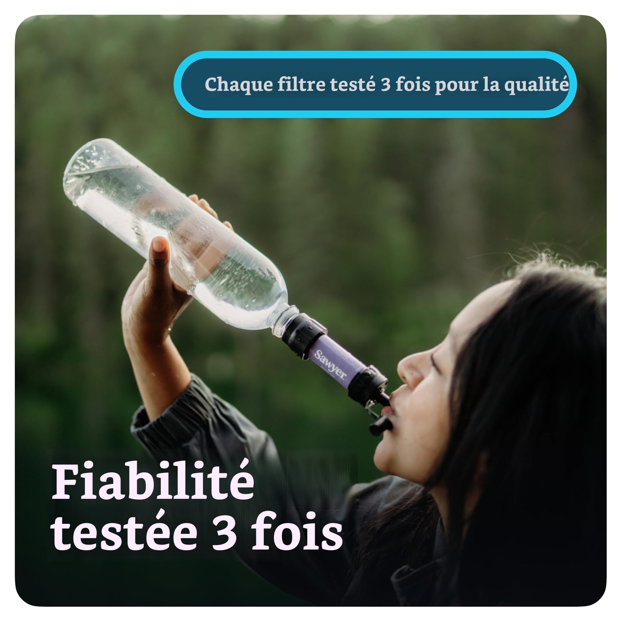Filtre à Eau Sawyer Mini PointONE Extérieur - Élimine Microplastiques et Bactéries (Bleu)