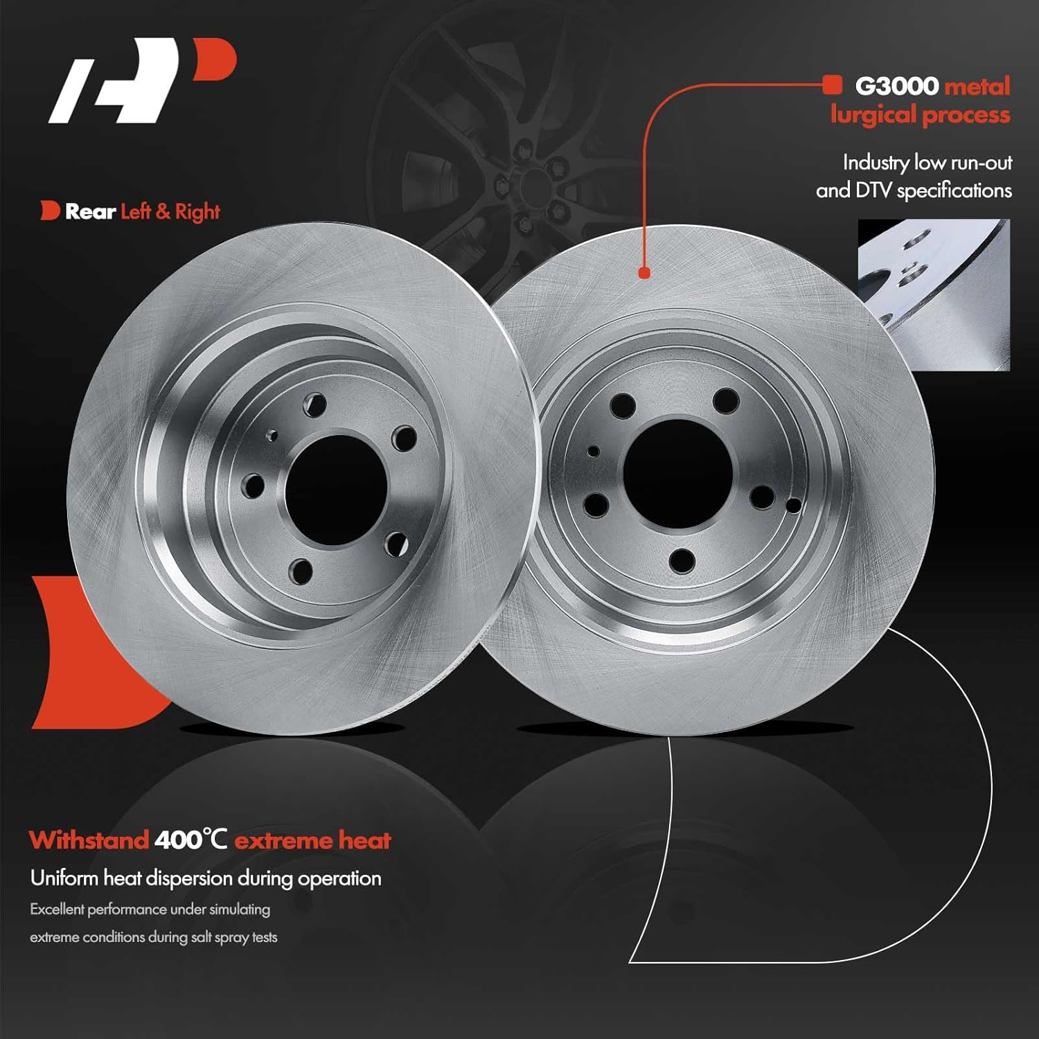 A-Premium 11.61 in (295 mm) Rear Solid Disc Brake Rotors + Ceramic Pads Kit Compatible with Select Volvo Models - C70 1998-2004, V70 2000, 6-PC Set