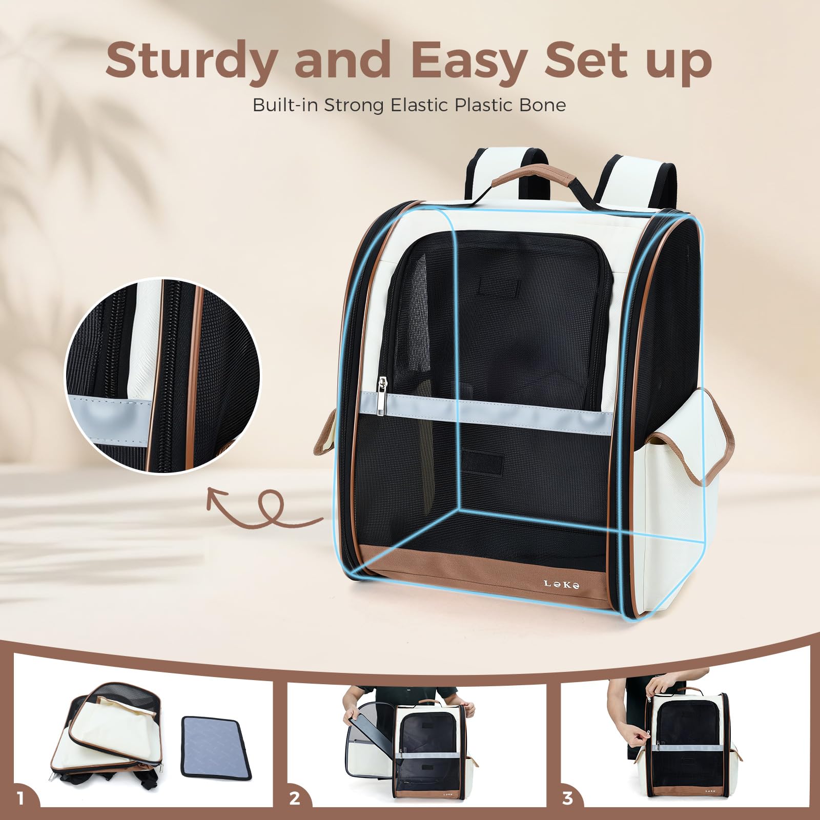 HundeRucksack und KatzenRucksack für Mittel/Kleine Haustiere(2-8KG), Haustier Rucksack mit Netzfenster für Wandern, Reisen, Outdoor (Beige)