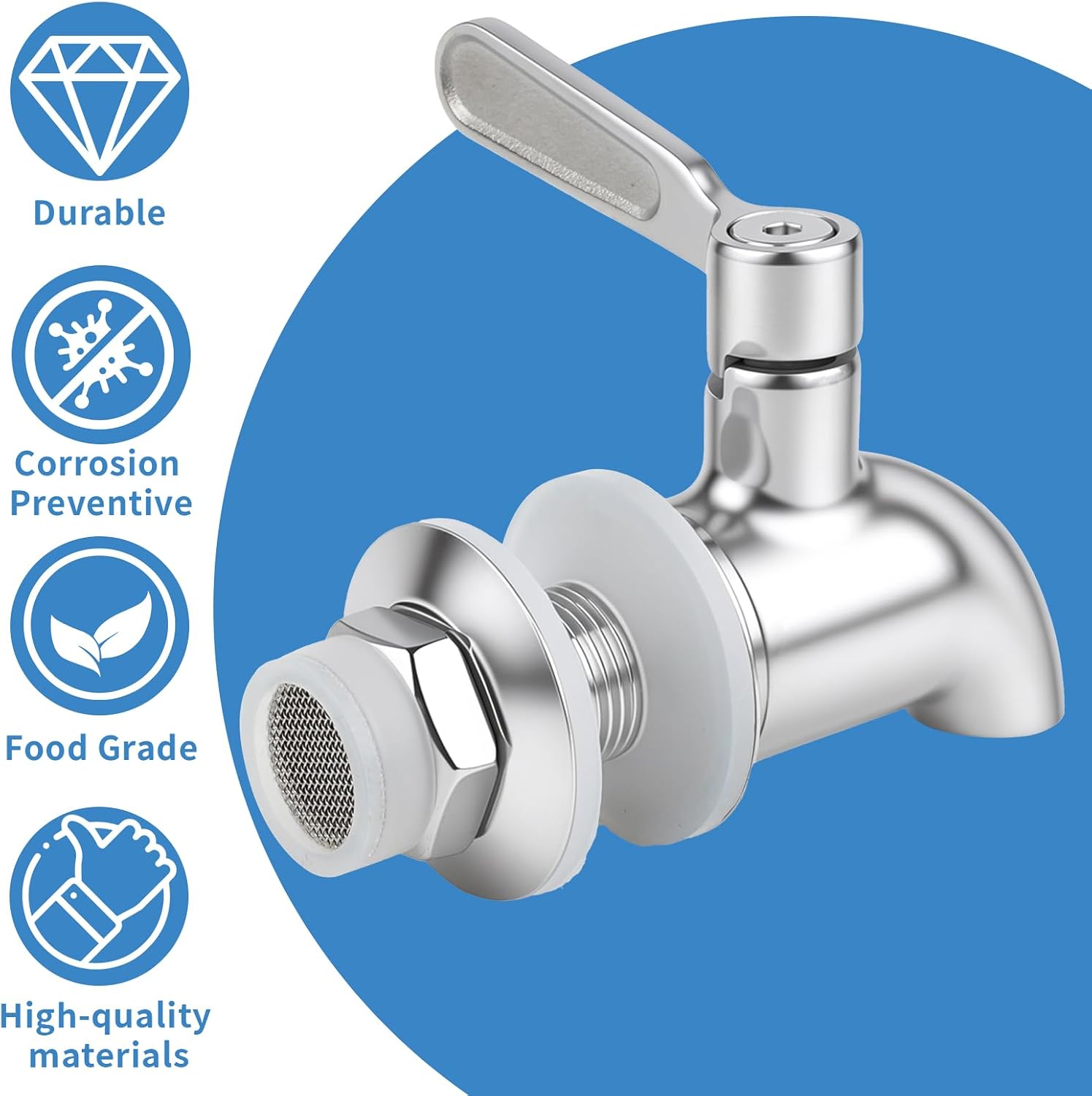 Stainless Steel Water Spigot Compatible with Igloo Cooler, Replacement Spigot for Beverage Dispenser, Water Spout Bucket Spigot for Stanley Jug 2 Gallon, Igloo 5 Gallon & New Wave Enviro Dispensers