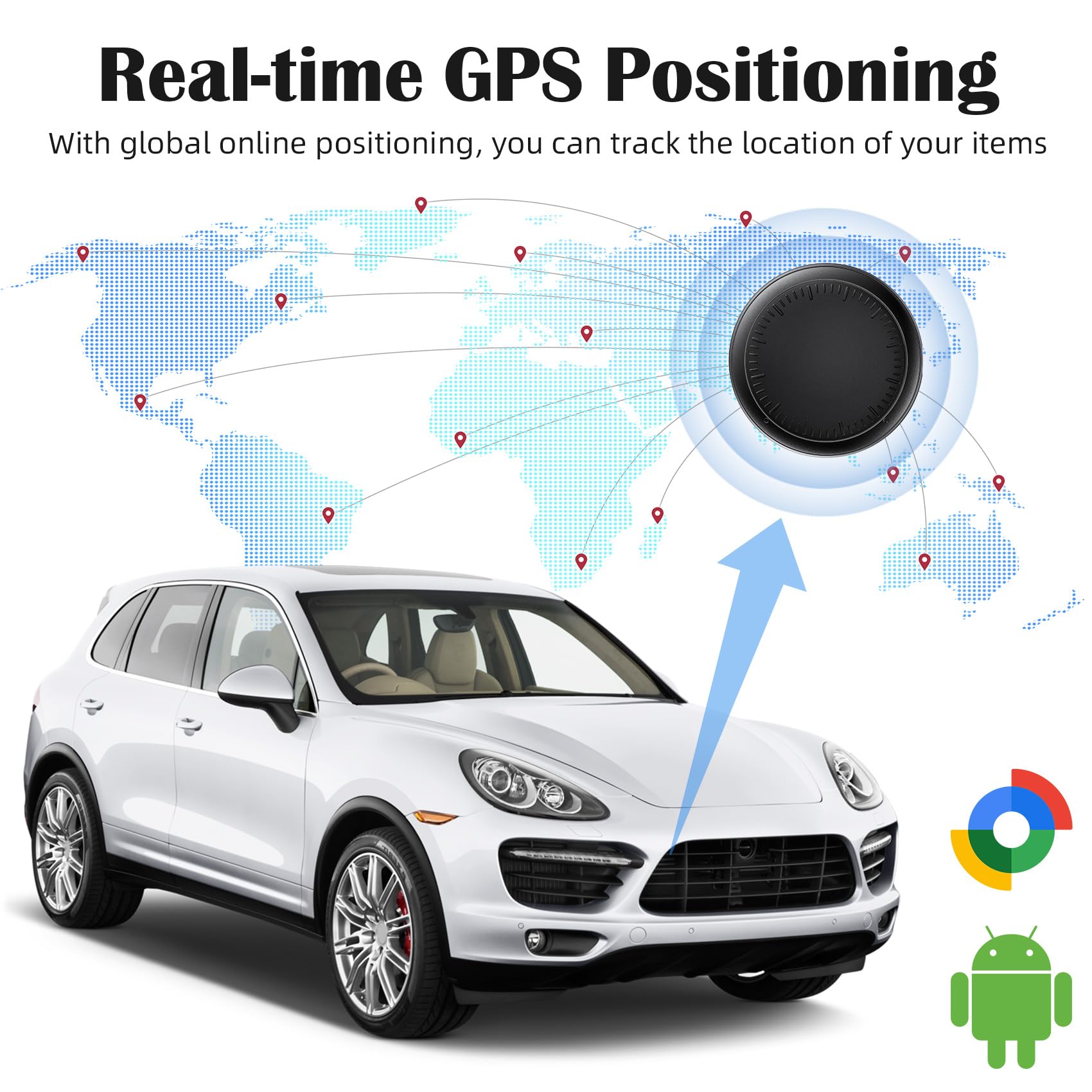 Traceur GPS pour véhicules, 2PCS Air Tracker Android Compatible avec Google Find Hub Localisateurs D’Objets Bluetooth Véhicule sans Abonnement, Magnétique Traceur caché Voiture pour Auto Moto (Noir)