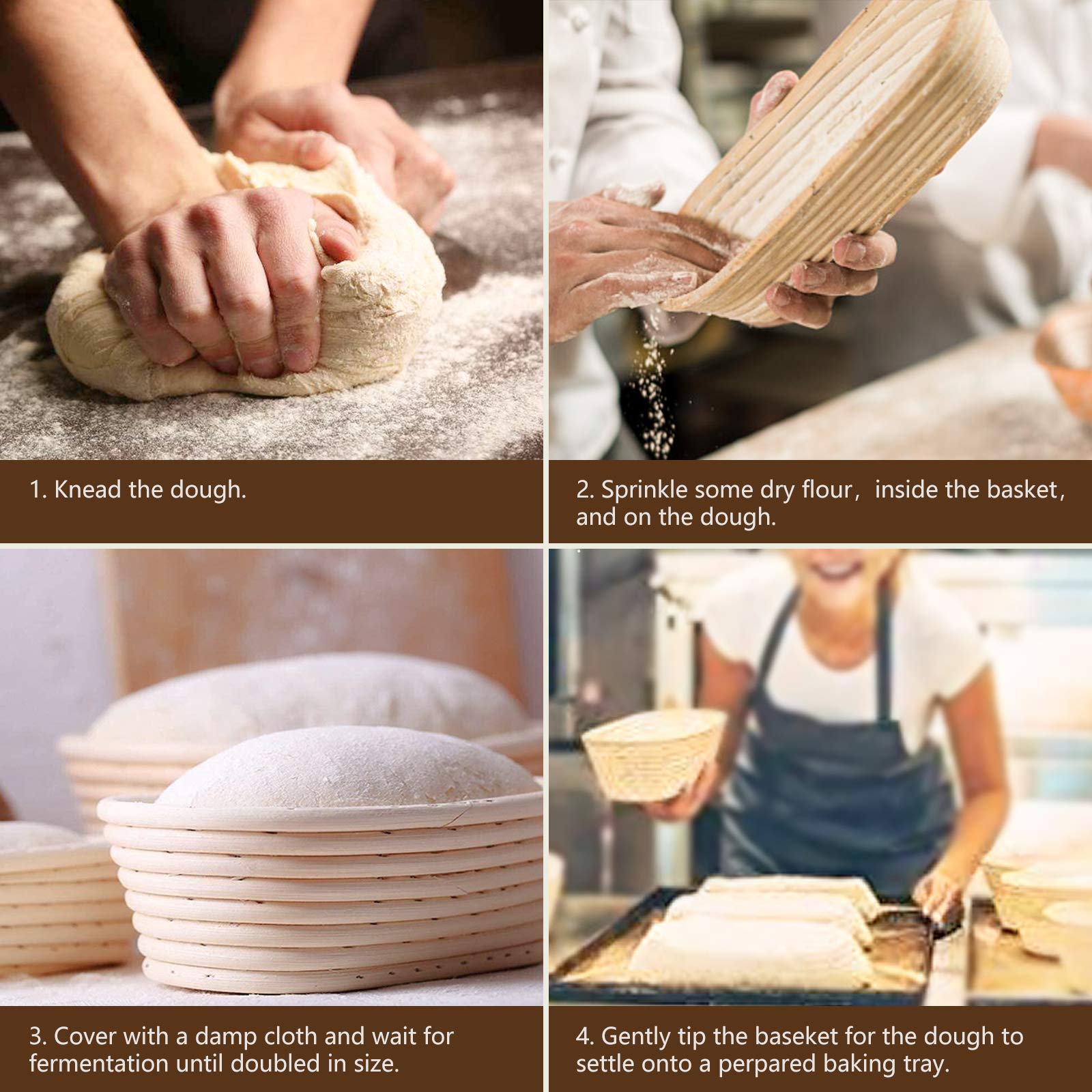 Gärkorb Set rund 25cm inkl. Holzbürste & Rezept I 1kg Brot Gärkörbchen aus Peddigrohr zum Brot backen I Garkörbchen, Brotkörbchen, Brotform…