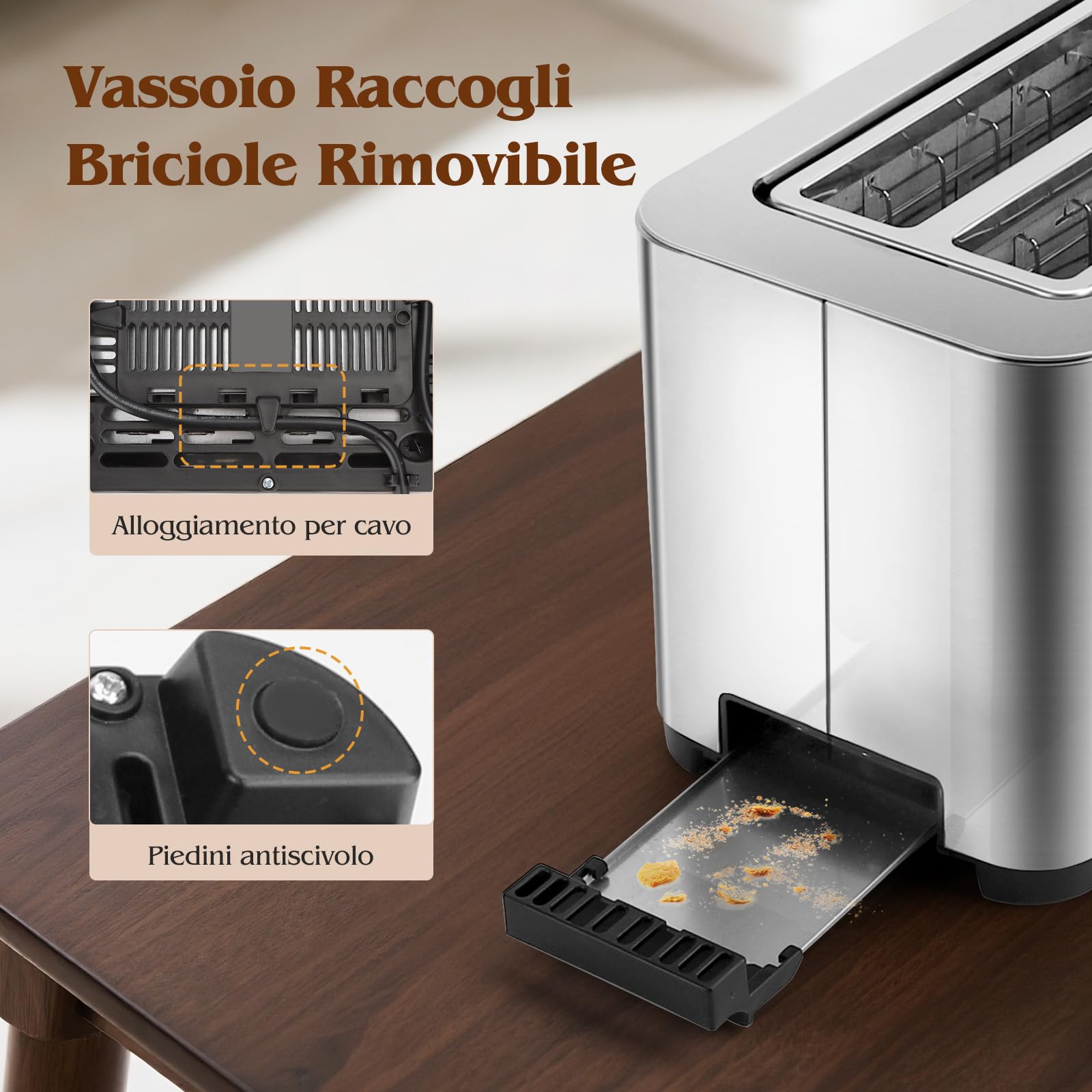 Aigostar Tostapane 4 Fette, LED Touchscreen, Fessure Extra Larghe da 4cm e Centratura Automatica, 6 Livelli di Tostatura, Funzioni Riscaldamento/Scongelamento/Stop, 1400W, Acciaio Inox Spazzolato