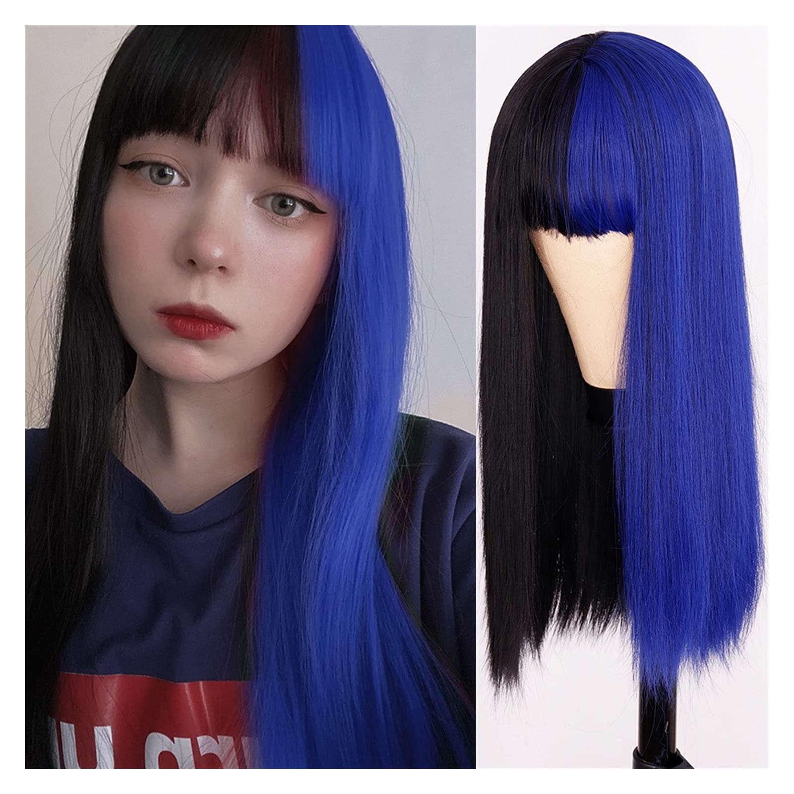 Amazon.co.jp: ロングストレートヘアコスプレウィッグ、2トーンオムレ