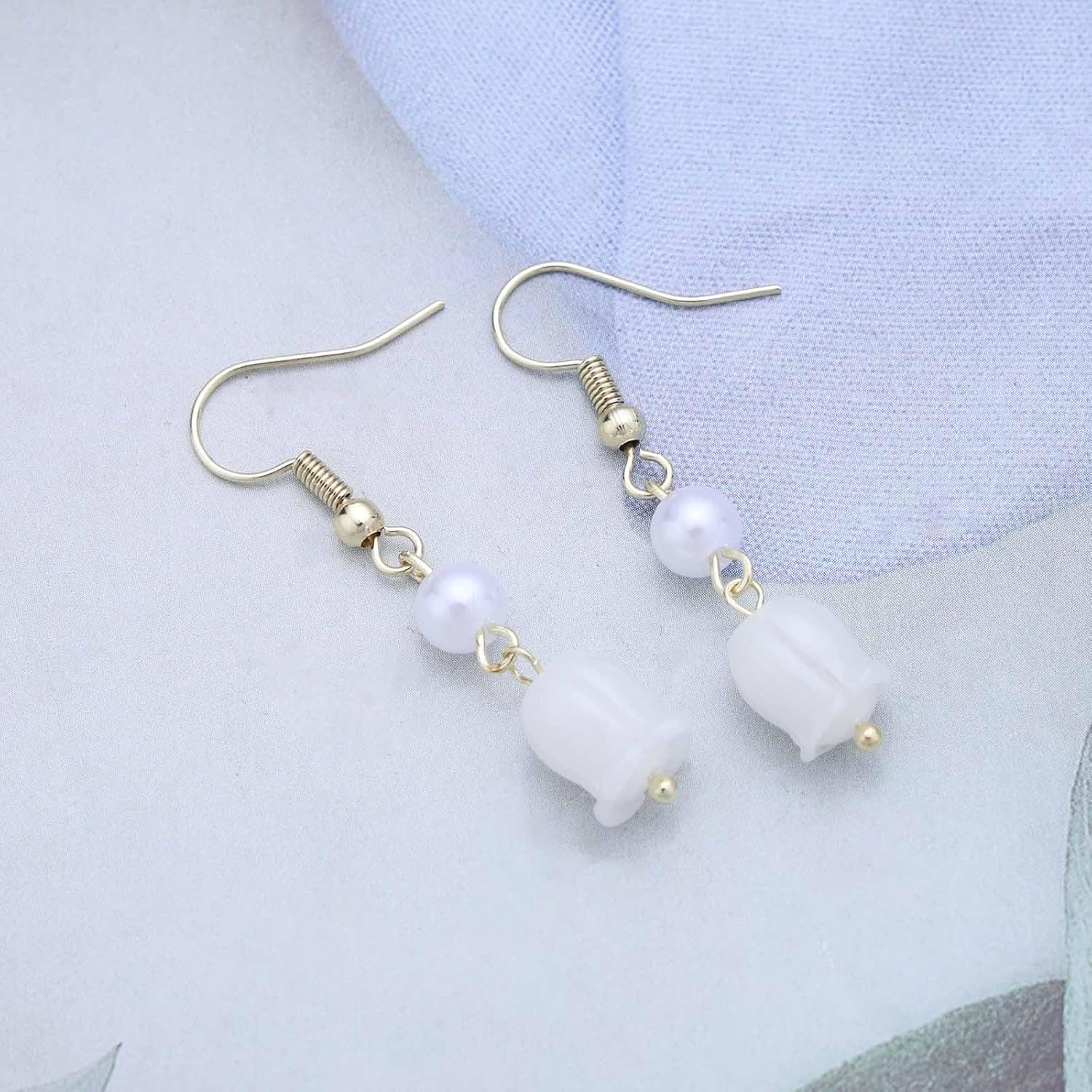 Boho Tulip Flower Drop Earrings White Flower Pearl Earring Acrylic Floral Dangle Earring Lily Of Valley Flower Earrings Jewelry for Women - Image 7