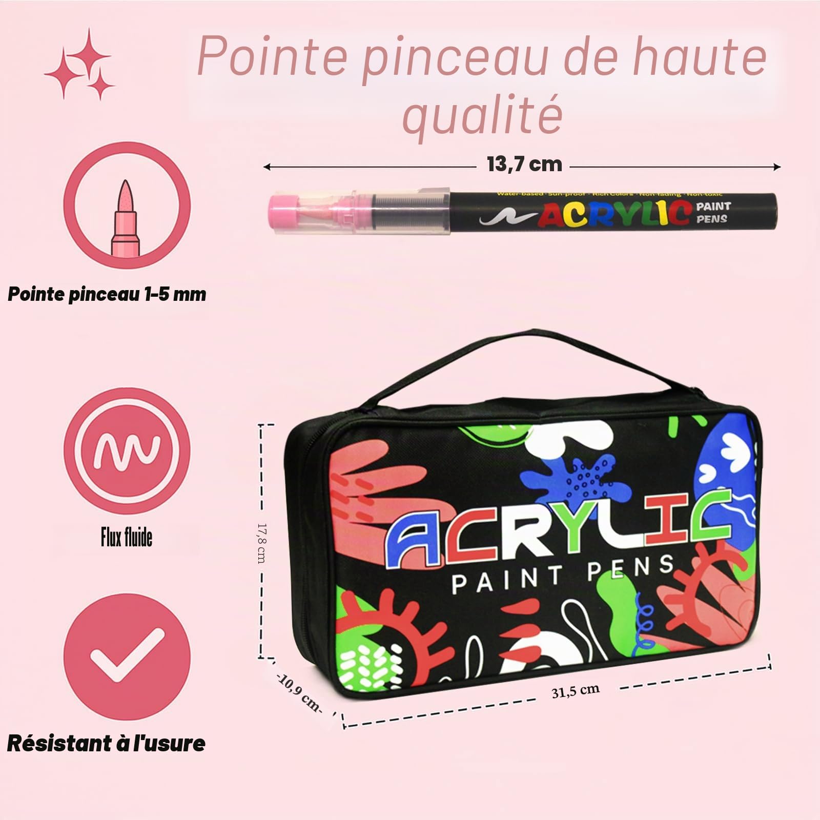 168 Marqueurs Acryliques, Pointe Pinceau 1-5 mm, Coffret Cadeau et Sac