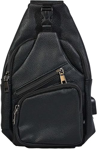 Miniatura 2 de Mochila cruzada antirrobo, carga USB, mochila ligera para viajes, senderismo, todos los días, Cuero vegano pizarra, Compacto