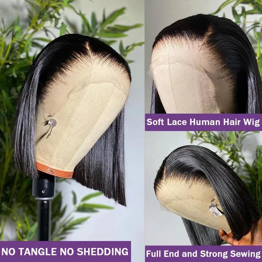Haarpflege Kurze Gerade Bob Perücke Transparent Mit Spitze Vorne 200% Dichte 100% Echthaar Vorgezupft Für Schwarze Frauen(4x4,180%_8INCHES)