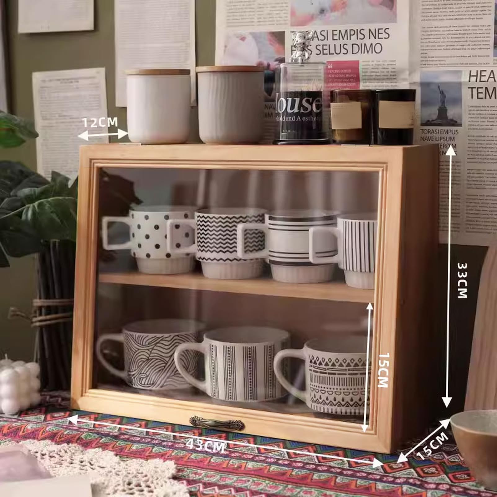 Amazon｜MJKQ9 ミニ食器棚 木製 ガラス扉 おしゃれ キッチン収納棚