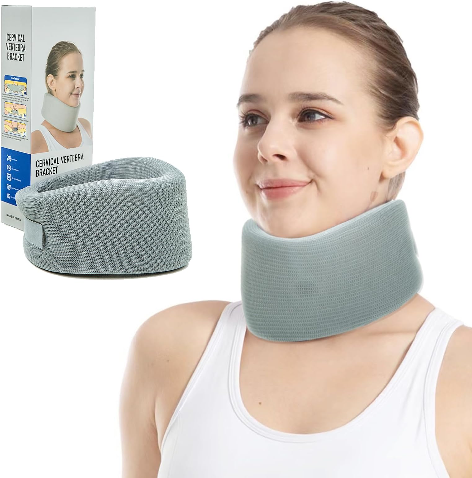 Neck Brace- Soft Foam Cervical Colla for Sleeping, Cervicorrect Brace for Sleep Apnea, Soft Neck Support Collar (L, Gray)
