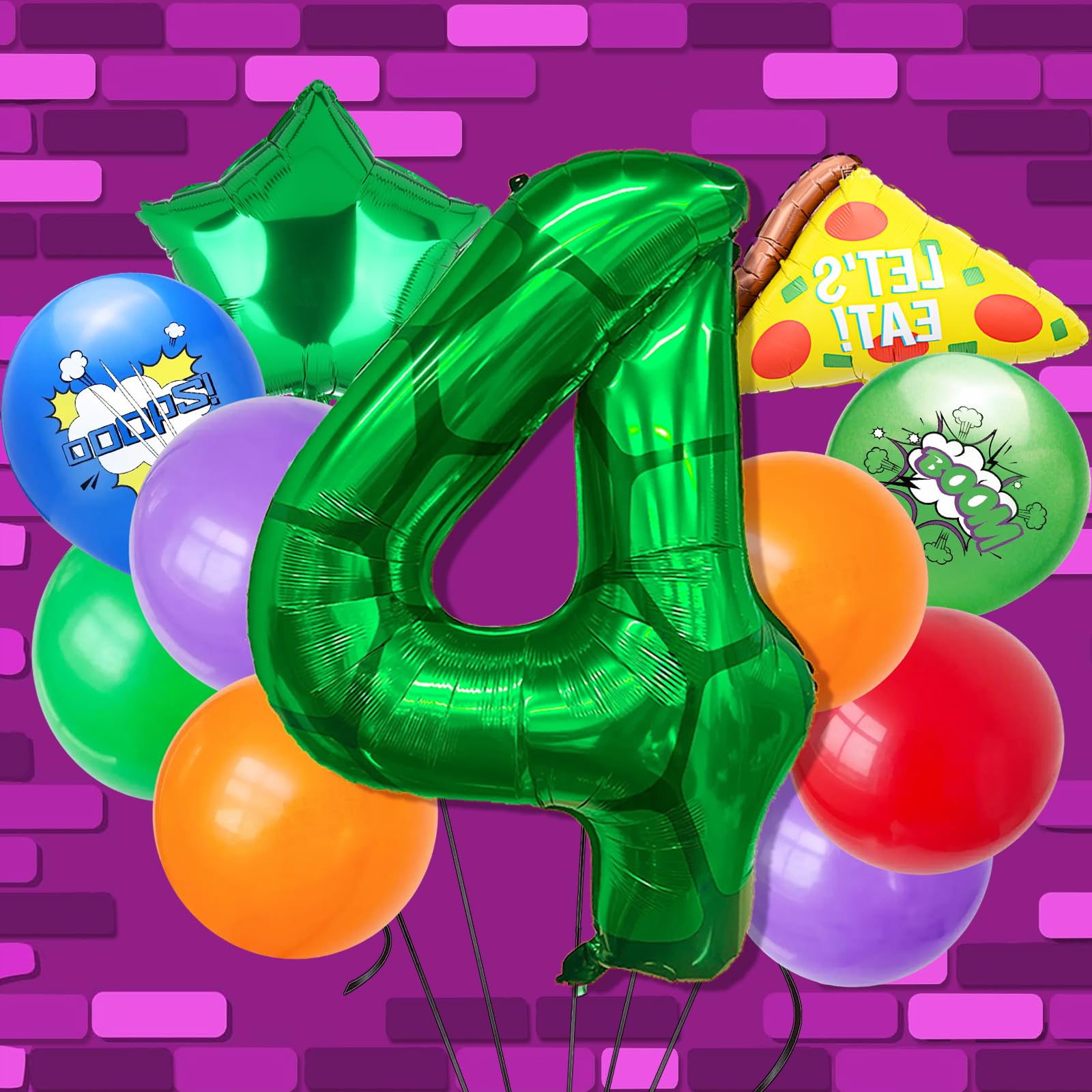 Photo 1 of 11Pcs Turtle Theme Birthday Decorations 40 Inch Number 4 Foil Balloons Super Green Turtle Themed Hero Large Mylar 4th Number Balloon Balloons Party Favors Red