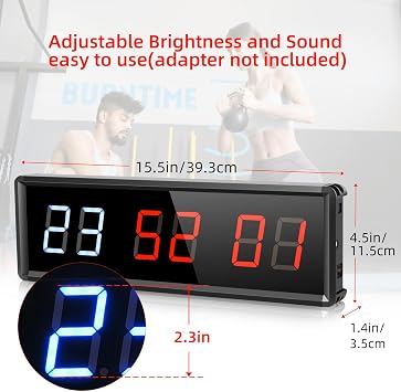 PELLOR Gym Timer, 15.5 Large Gym Clock with Stopwatch Count Down/Up
