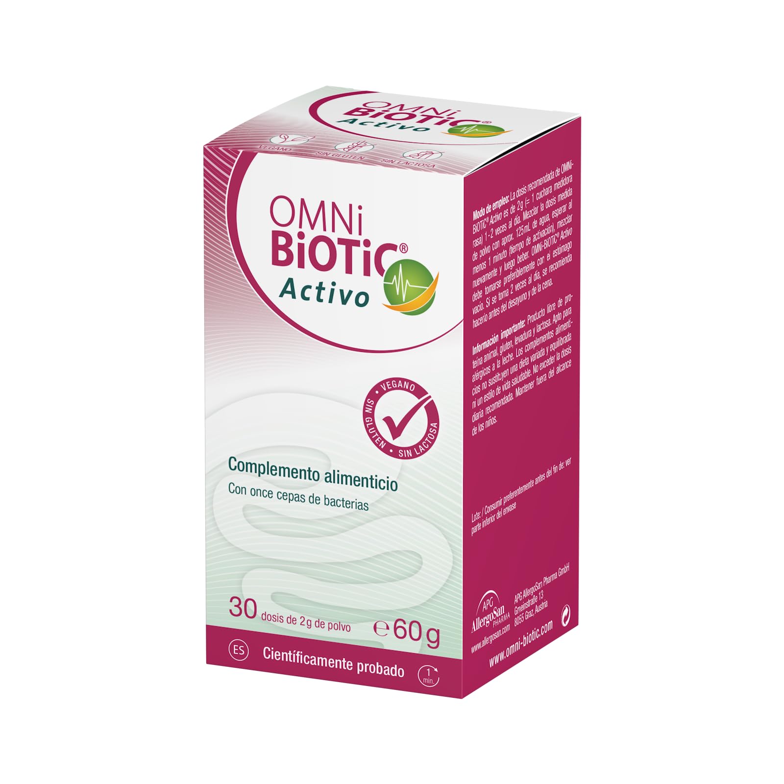 OMNi BiOTiC Activo | Frasco de vidrio | 30 Dosis (60g) | Probiótico |11 cepas bacterianas | 5 mil millones de bacterias por dosis diaria | Polvo | Sin gluten | Sin lactosa | Para uso diario