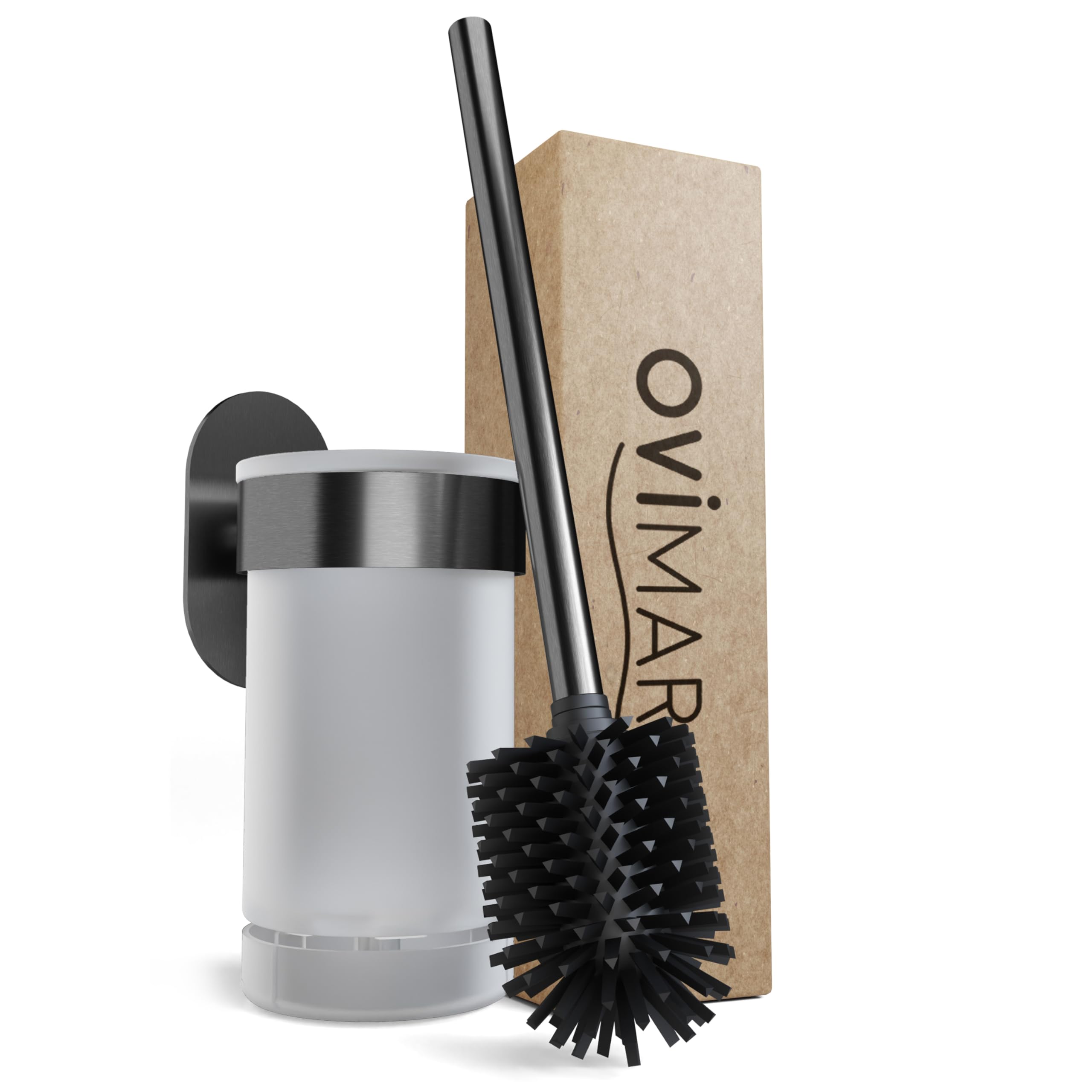 ovimar Glittertind szczotka toaletowa Gunmetal | uchwyt ścienny bez wiercenia | silikonowa szczotka do WC z funkcją wentylacji | do klejenia | ze stali nierdzewnej | wymienna głowica szczotki do WC