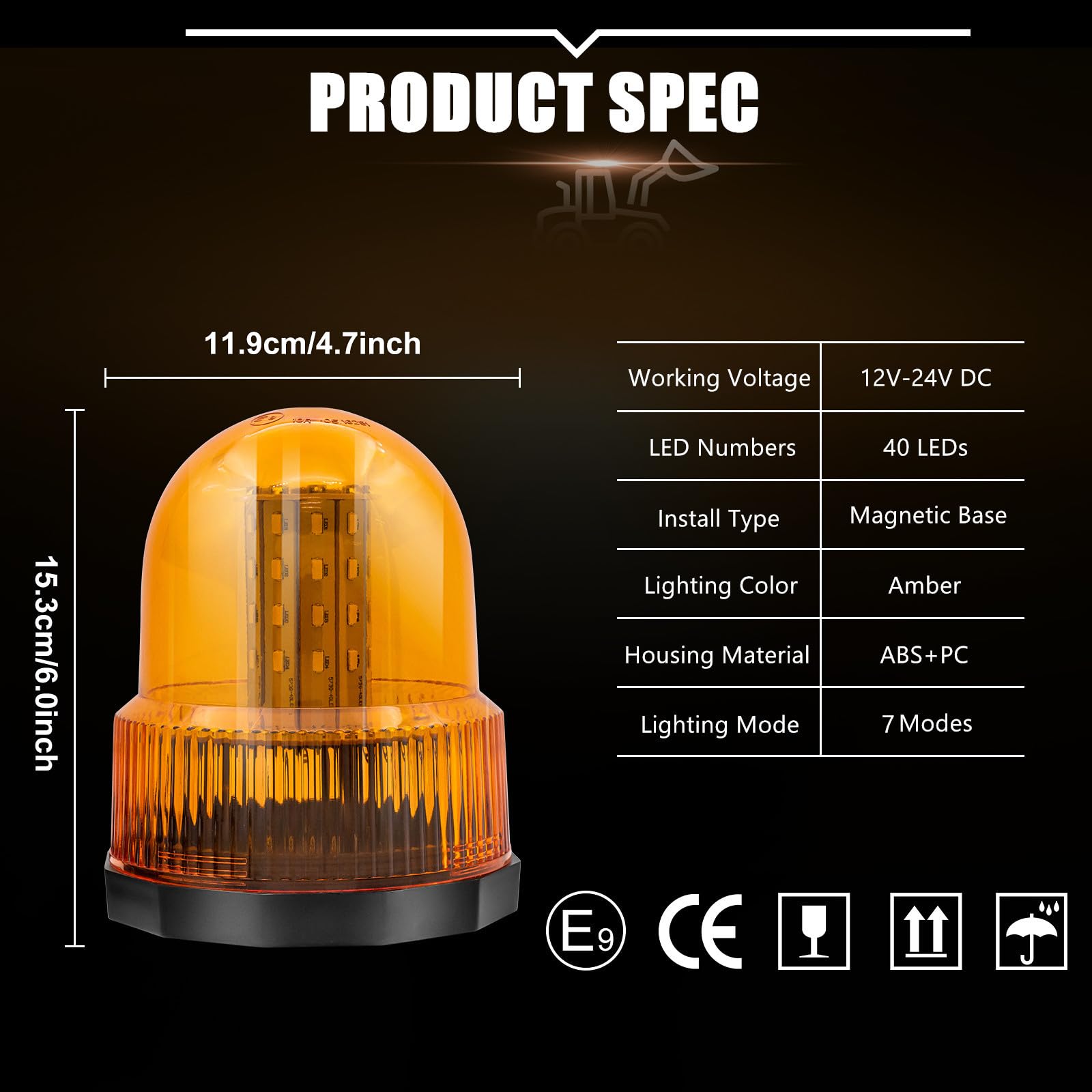 Luces de baliza ámbar 2 en 1, 12 V, 24 V, luz estroboscópica LED magnética, luz de advertencia giratoria con control de interruptor para camiones, tractores, vehículos de construcción, 4 modos