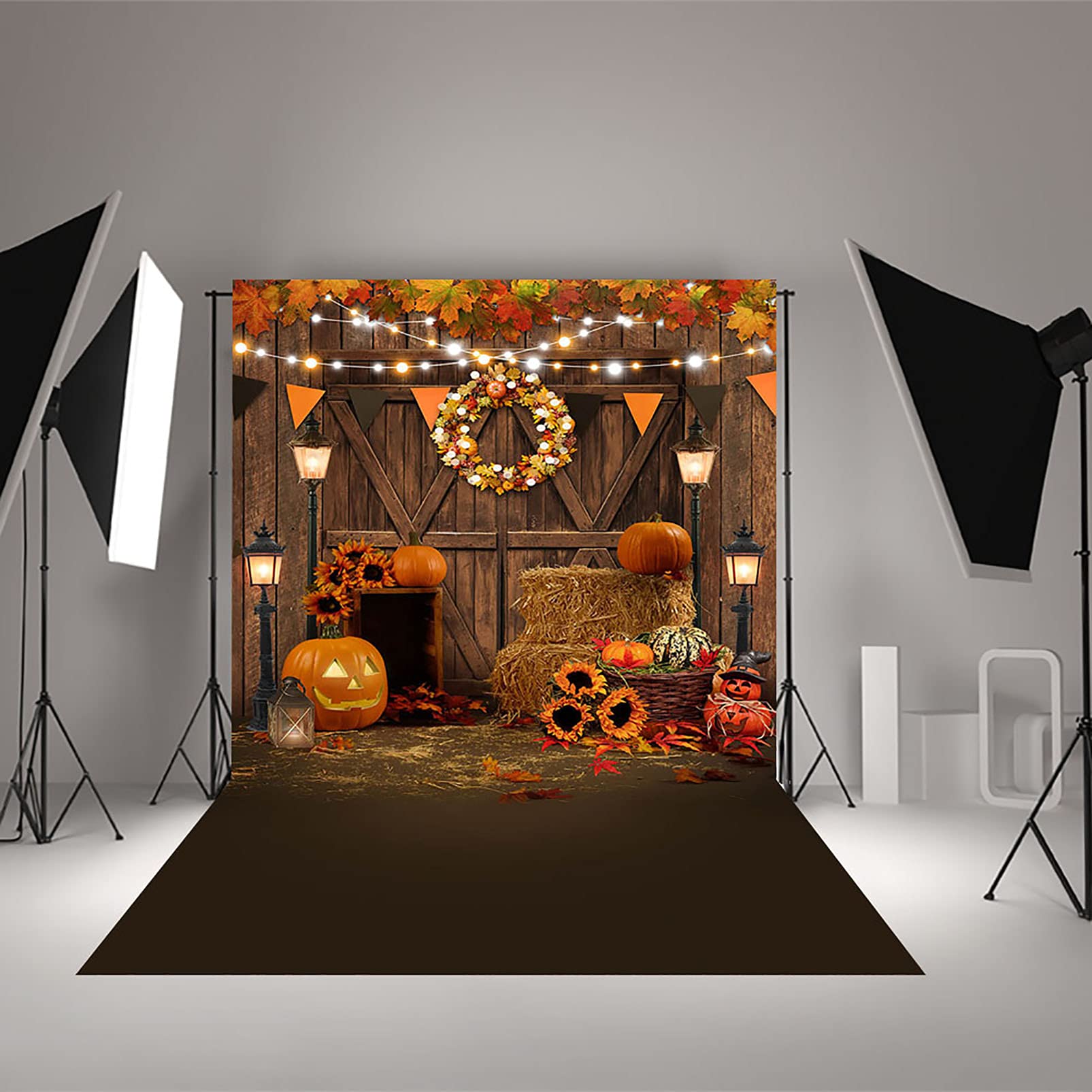 8x6ft Thanksgiving Fall Backdrop Rustic Barn Door Autumn Harvest Background,F