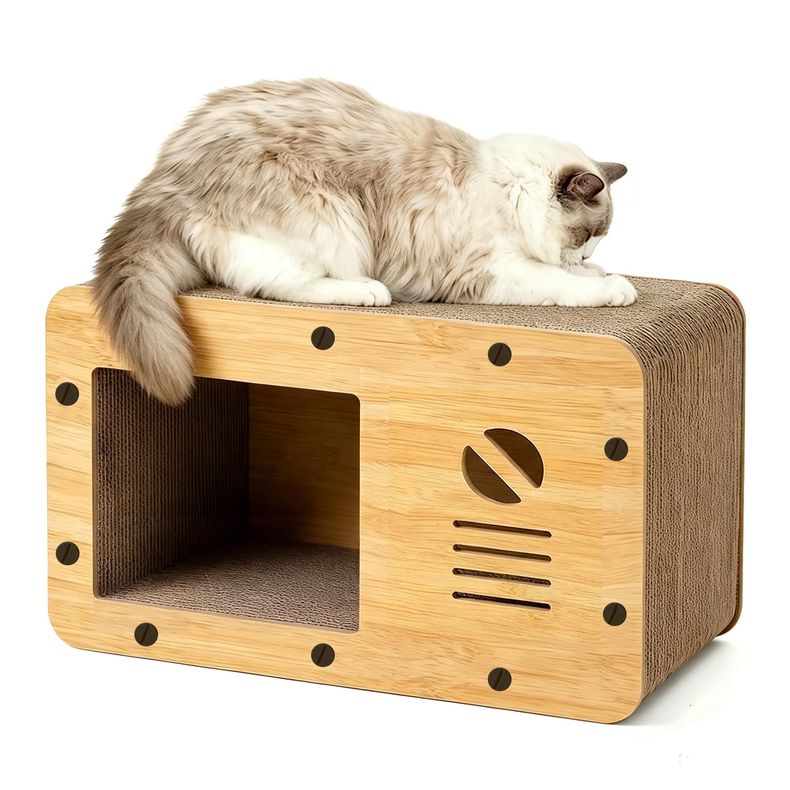 Rascador para Gatos de Cartón, Casa para Gatos Cartón Grande Doble Capa, Resistente y Multifuncional para Rascar, Descansar y Esconderse, Protege los Muebles (A, 48×24×24CM)