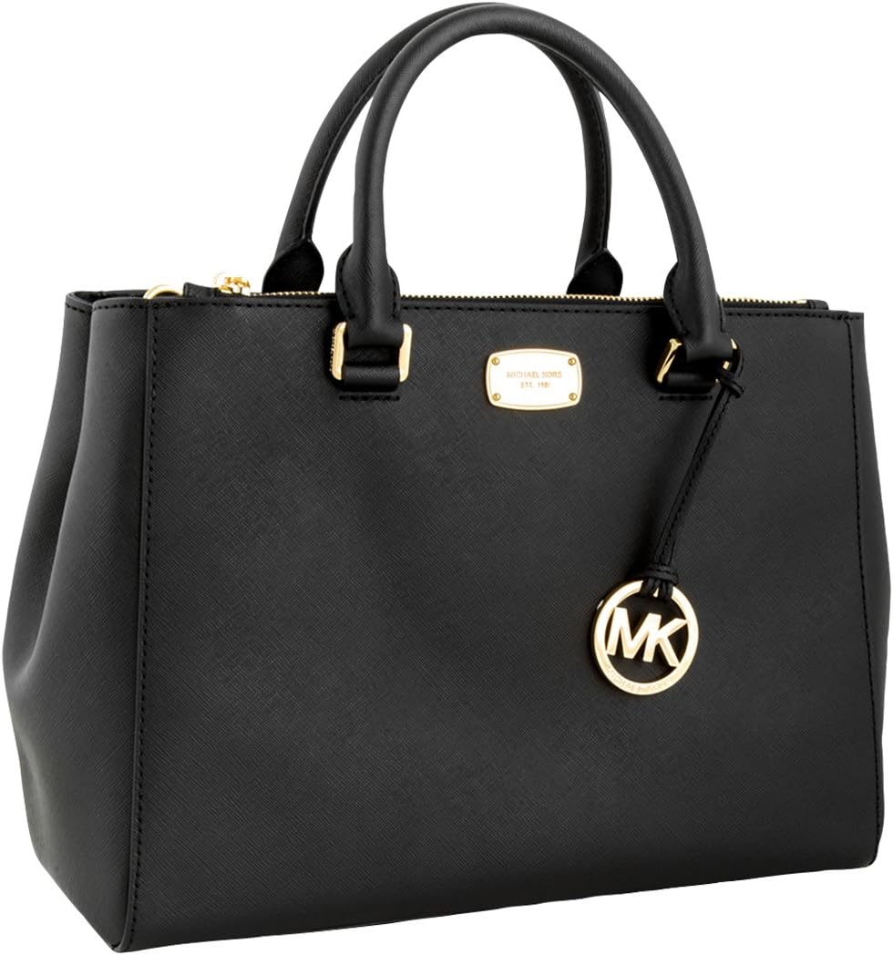 MICHAEL KORS WOMENS KELLEN MEDIUM SATCHEL LEATHER Shoulder Handbags (BLACK)