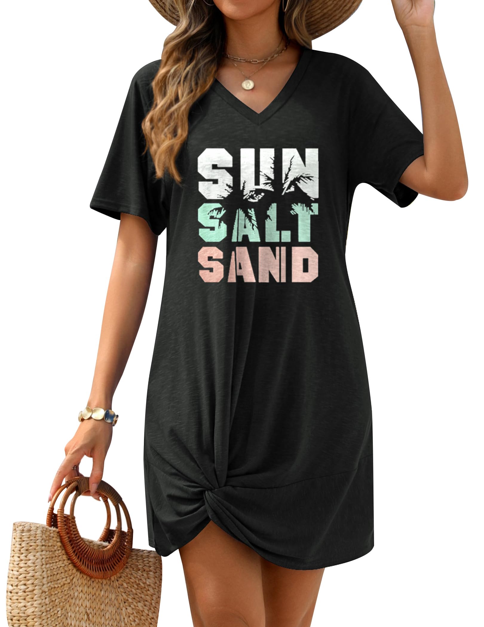 AIMAGE Swimsuit Cover Ups for Women Short Sleeve Bathing Suit Coverup Casual Bikini Swimwear Beach Cover Up Dress