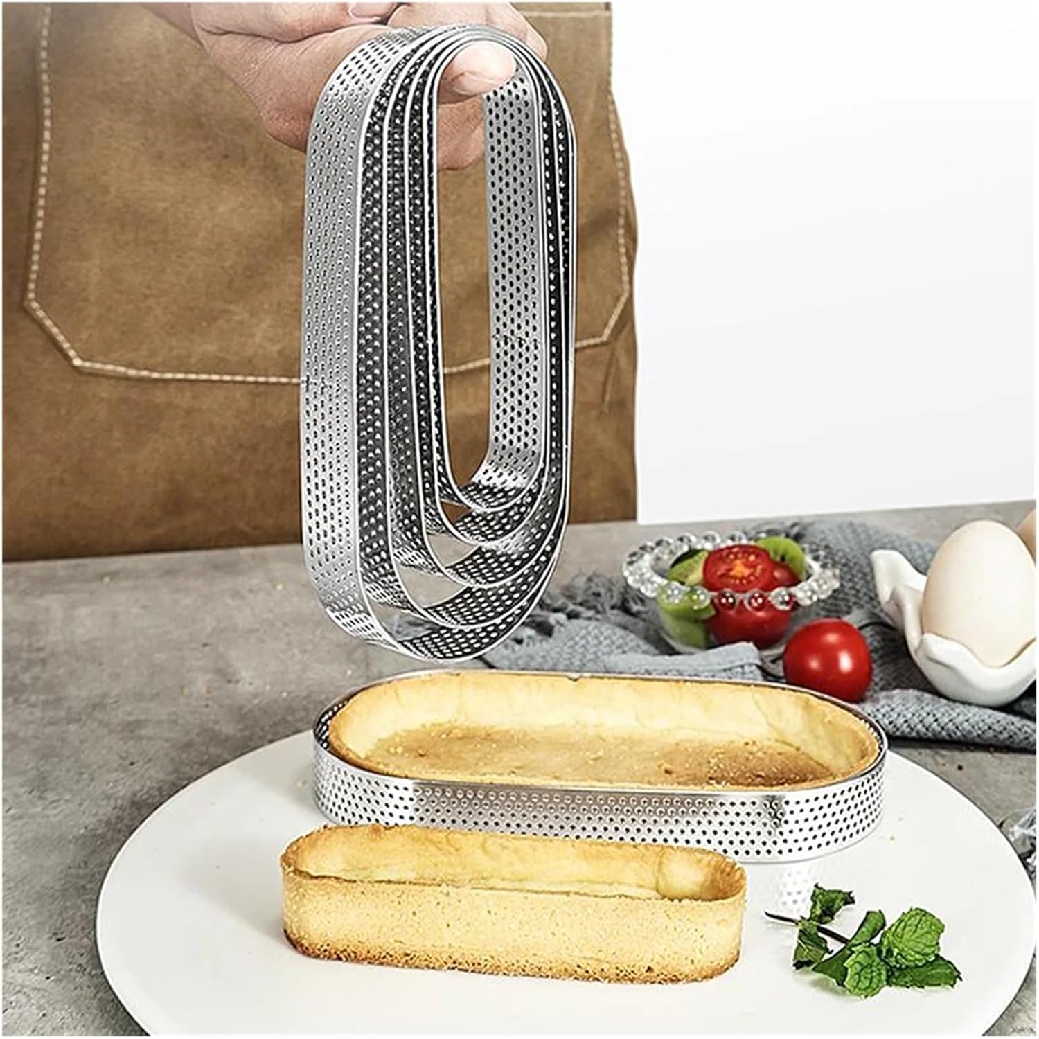 10pcs Perforated Cake Mousse Mold Cookies Cutter Oval Muffin Tart Rings Stainless Steel Cake Mold Pastry Quiche Baking Mold(A3)
