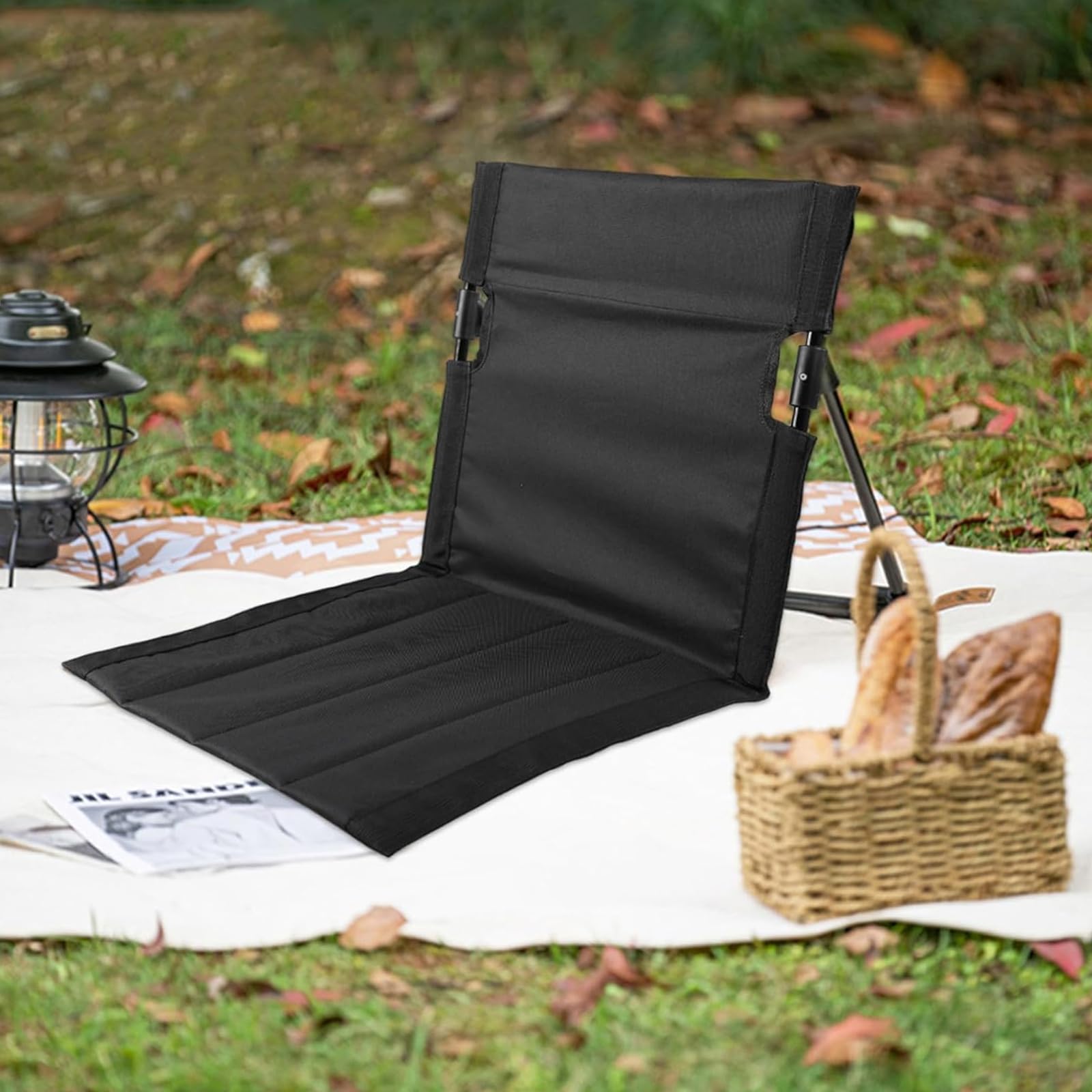 Campingstuhl Faltbar,Strandstuhl Klappbar 38x39.5CM,Bodenstuhl mit Rückenstütze,Sitzunterlage Outdoor,Bodenstuhl Gefaltetes Sitzkissen,Strandkorb mit Rückenlehne,für Picknick Angeln Wandern Camping