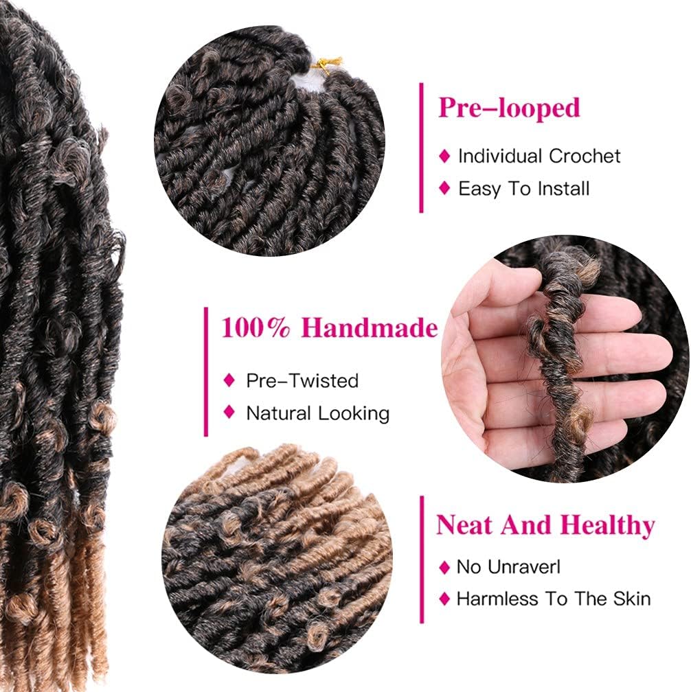 7 Pack Butterfly Locs Crochet Hair, Messy Distressed Faux Locs Hair Pre Looped Synthetic Wig for Black Women, Pre Twisted Braiding Handmade Hair Extensions (4 omber colors,14/18/24in)(Color:1b/27,Size