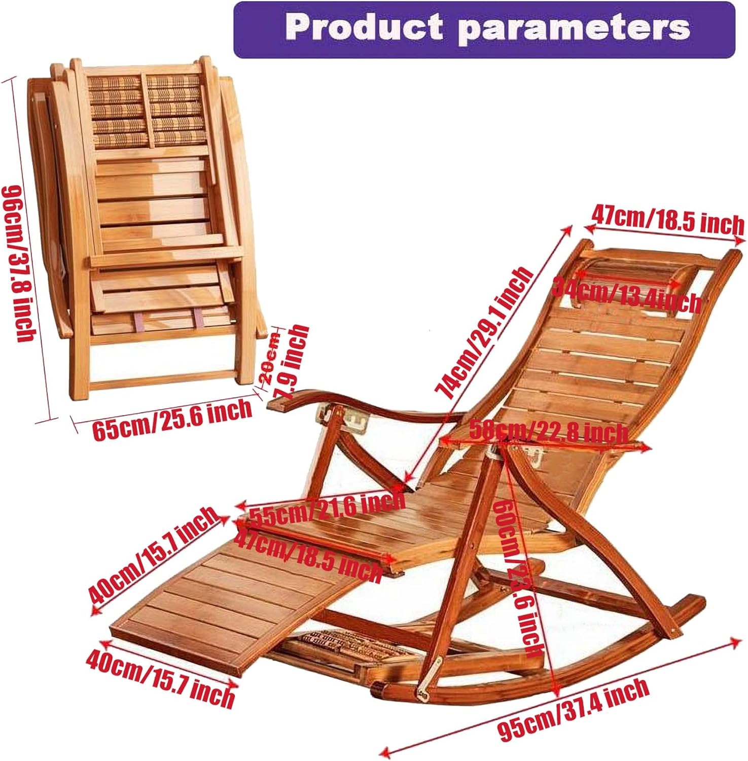 Bueuwe solid wood frame rocking chair adult recliner, suitable for outdoor sofa bed in living room and bedroom, foldable rocking chair with thick plush cushion, waterproof, stable and durable (blue)