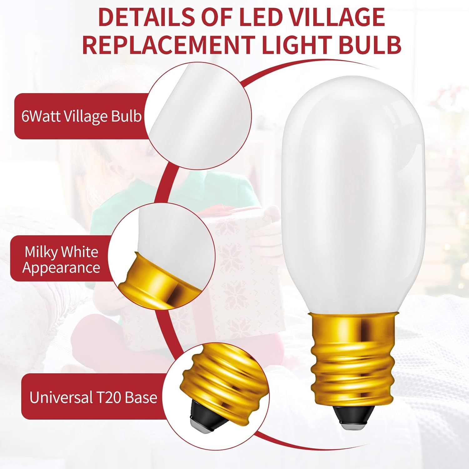 Honoson 12 Pieces Christmas Village Light Bulbs 6 W Replacement Bulbs, E12 Candelabra Base T20 Bulb Accessory for Villages Houses Dept 56, Christmas Tree