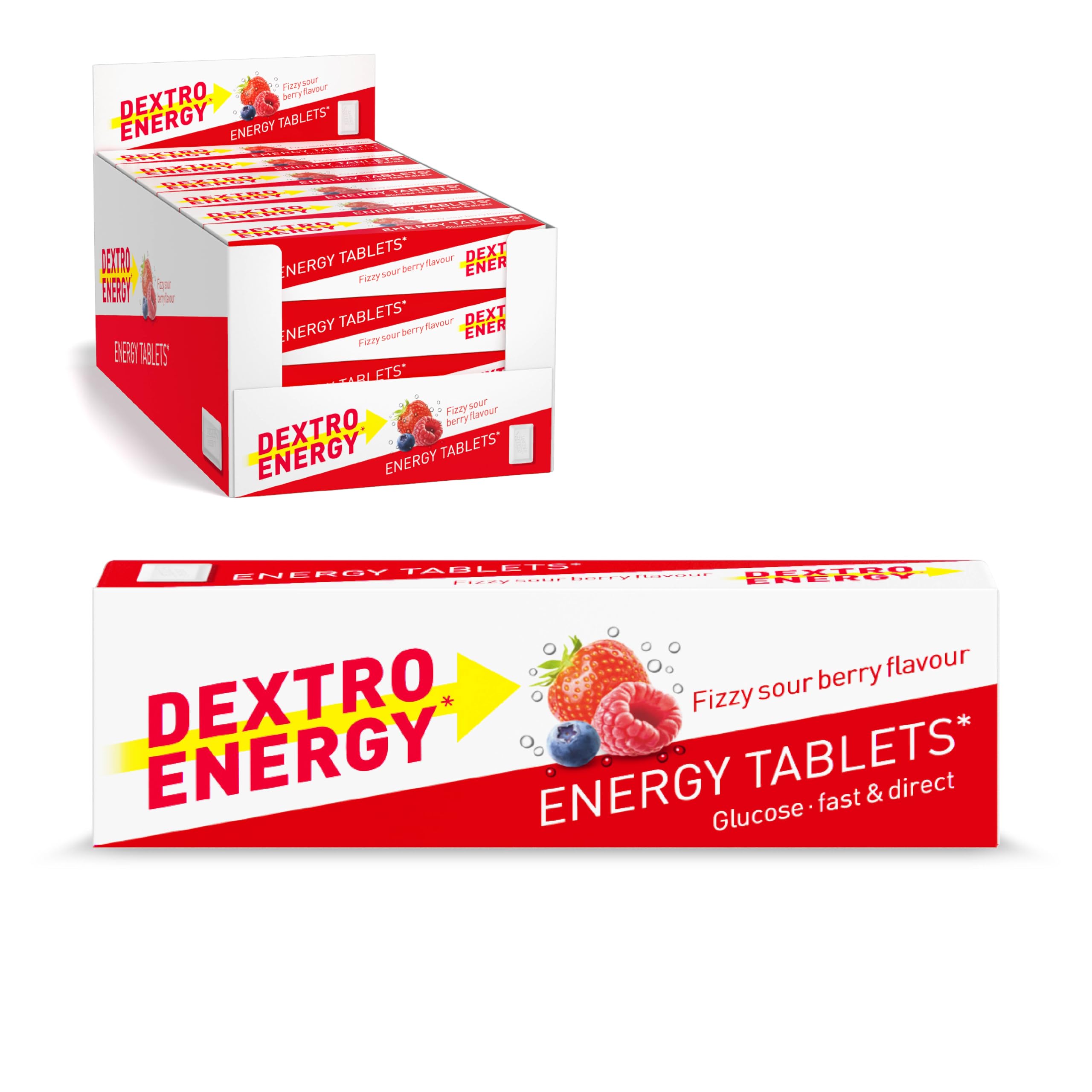 Dextro Energy Brause Sticks Fizzy Sour Berry, 24x46g (24er Pack), schnell verfügbare Kohlenhydrate in praktischer Verpackung