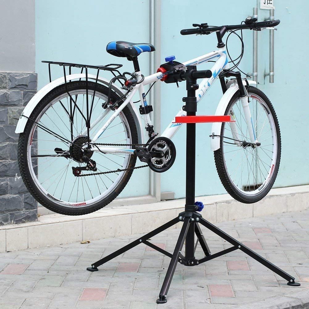 Fahrradmontageständer Fahrradreparaturständer bis 30Kg, mit Werkzeugablage Lenkerhalter, klappbarer & höhenverstellbarer, Aluminiumlegierung Schwerlast Fahrradständer Montageständer für Fahrräder