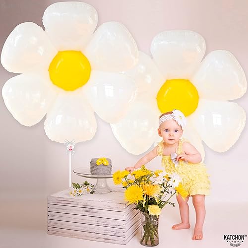 Miniatura 2 de Globos enormes de margaritas para decoraciones florales de cumpleaños - 45 pulgadas  Globos de flores para decoraciones de fiesta de margaritas