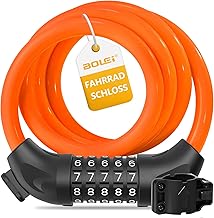 Bike Lock Combination Code 12MM/120CM, 5 Digit Code Bicycle Cable Lock Waterproof for Bicycle, E-Bike, Pram (Orange)
