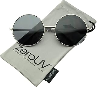 zeroUV Super Large Oversize Slim Temple Round Sunglasses 61mm (Silver/Smoke)