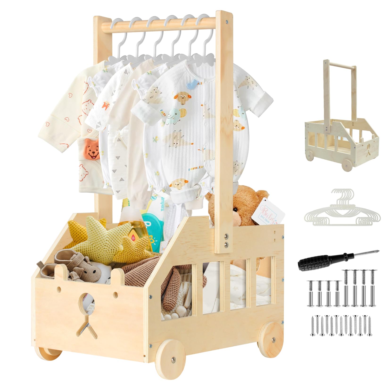 Umtiti Holz Geschenk Korb mit Rollen und Griff, personalisierte Korb für schwangere neue Eltern.Gift Basket-Bunny Car-DE