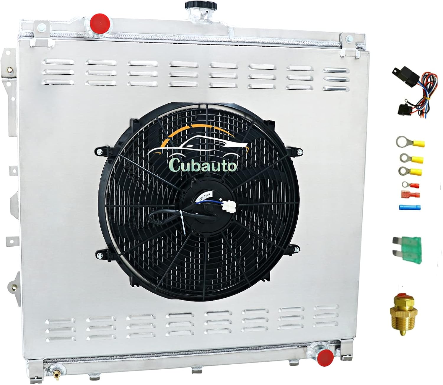 4-Row Radiator For 2007-2014 2008 Toyota Tundra Sequoia 4.6L 5.7L V8,2009 2010 2011 2012 2013 Radiator with Shroud Fan+Relay Kit
