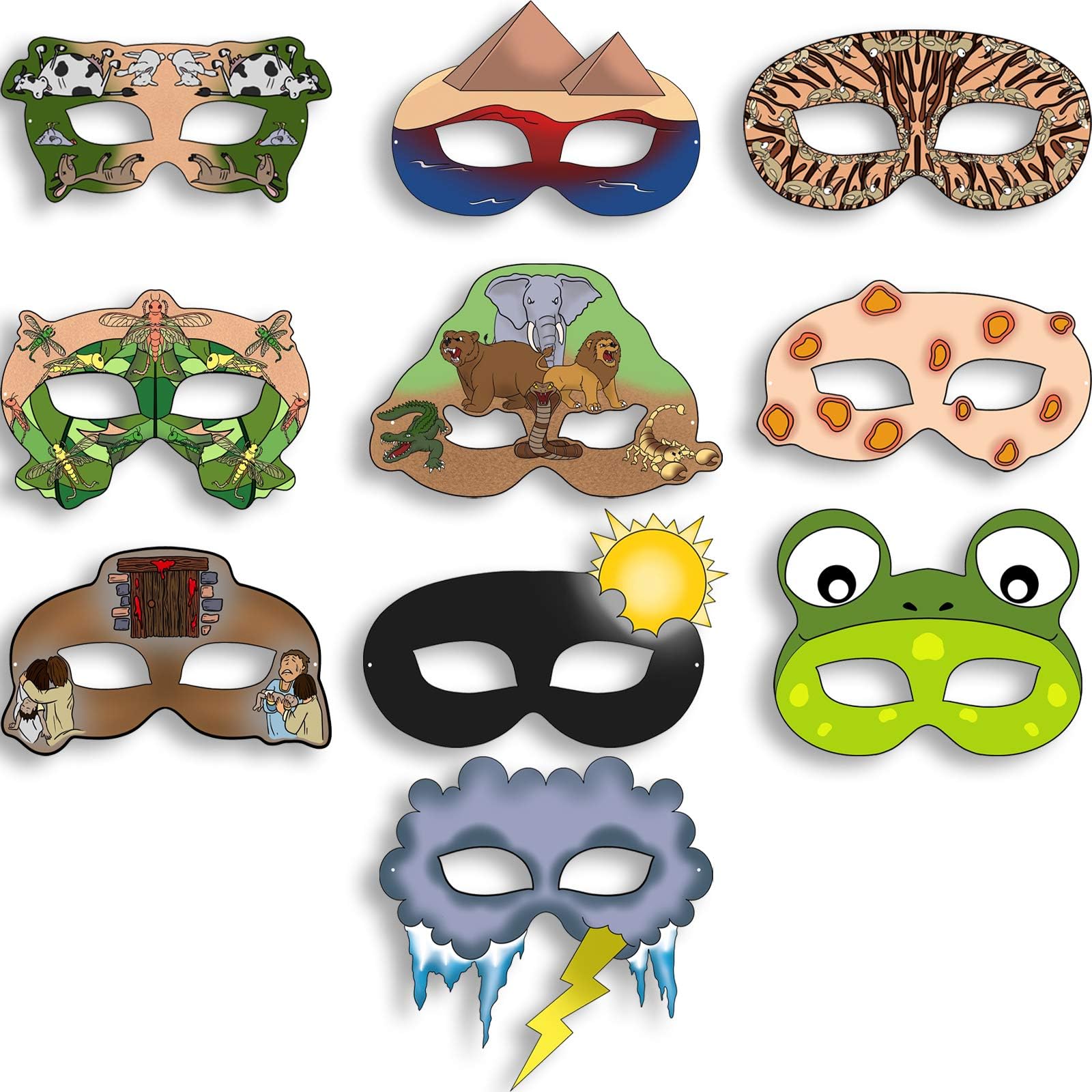 The Dreidel Company Passover Ten Plague Laminated Face Masks, Pesach Decorations Playful Learning Holiday Party Favors