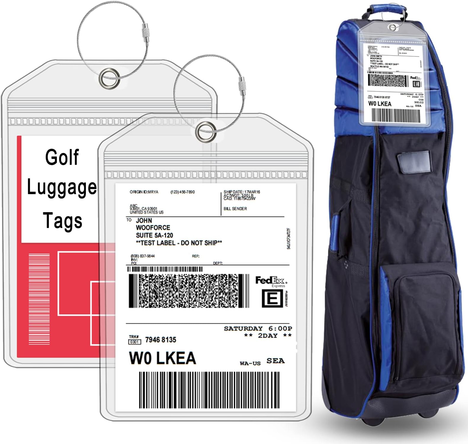 - Extra Large Golf Luggage Tag 9" x 6 ", Shipping Label Holder for Golf Bag- Plastic Waterproof Zipper Pouch - PVC Luggage Tag Holders for Ship Sticks 2 Packs