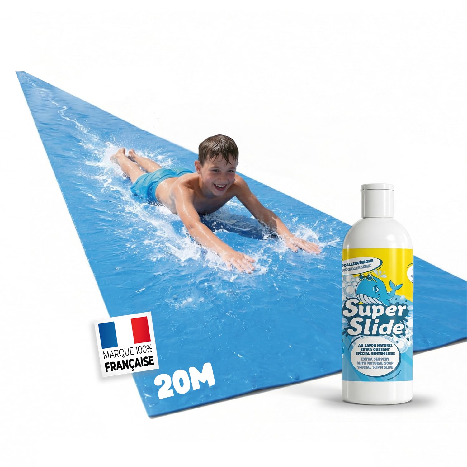 Slipn'Slide 20 Meter XXL Pack | 2 Sliding Mats 10 Meters + 1 Liter Extra-Slippy 100% Natural Soap | Made in Europe | Slip and Slide Water Game for Kids & Adults | OriginalCup — image 1