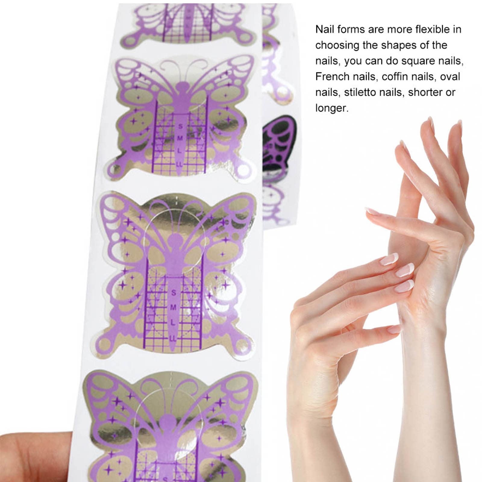 120 Hojas Forma de Mariposa Bandeja de Papel Manicura,Necesario para la extensión de uñas Plantilla,Bandeja de Papel de Moldes Guías Pegatinas Formas