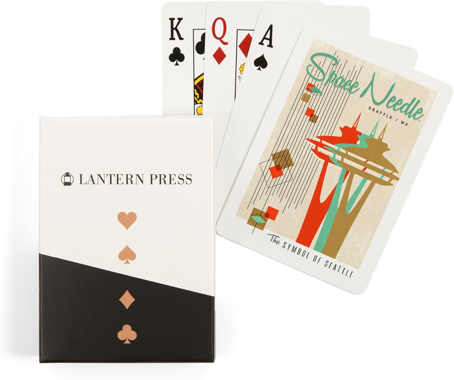 Lantern Press The Space Needle, Simple Block Color, Mid Century Modern Graphic Design, 52 Playing Cards for Adults, Poker Size Card Deck