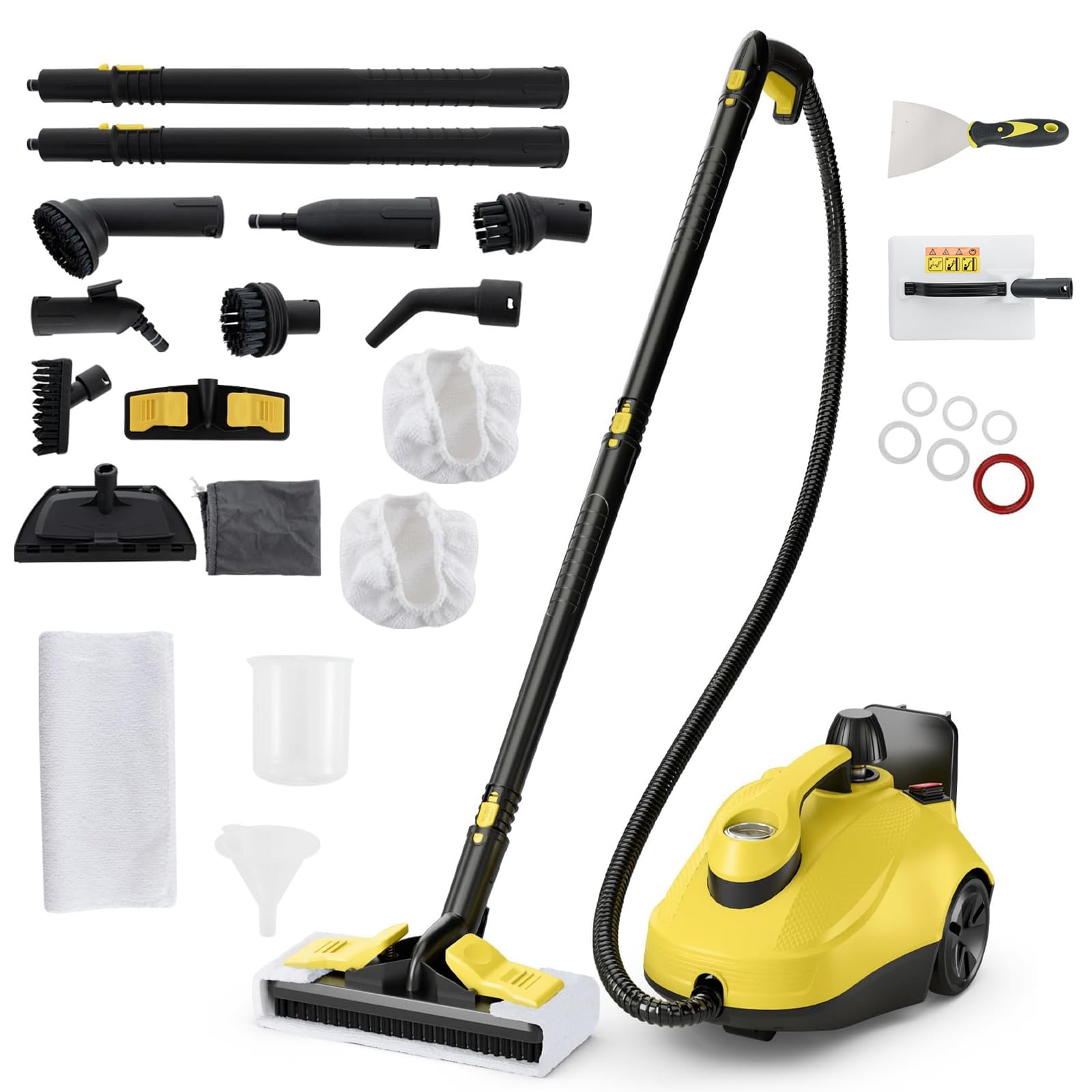COSTWAY Myjka parowa 2000W, Para pod ciśnieniem: 5 bar, Zbiornik: 1,8L, Temperatura: do 160℃, Odkurzacz do podłóg z 29 akcesoriami i wałkami, Urządzenia parowe w zestawie z 5m kablem zasilającym